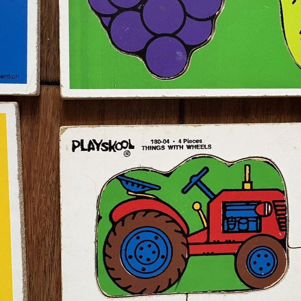 Lot of 8 Vintage Playskool Wooden Peg Puzzles Complete Grover Robotman USA